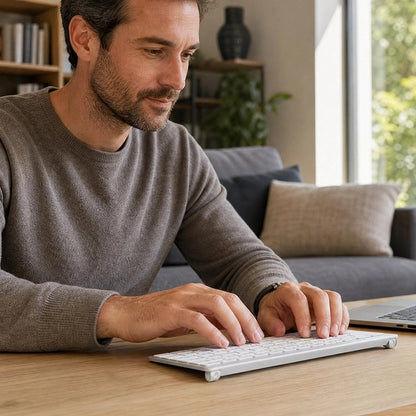 Clavier sans fil un homme qui fait de recherche